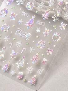 1 Crystal Diamond Pink Embossed Nail Art Charm Sticker Popular Self-Adhesive Winter Nail Charm Sticker Cute Christmas Nail Decoration Sticker DIY - Multicolor - View 2