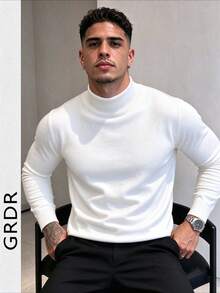 GRDR 男士秋冬休閒極簡純色小高領毛衣 - 白色 - 查看 3
