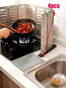 Foldable Gas Stove Splash Guard, Non-Food-Contact Heat-Insulating Splash Guard, Household Kitchen Cooking Splash Guard, Outdoor Camping Stove Splash Guard; Cleaning Cloths Are Also Available For Separate Purchase. - Silver - View 18