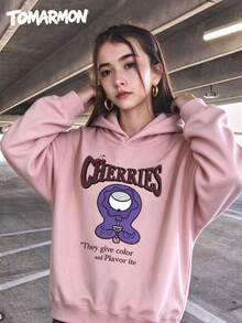 TOMARMON Cartoon Print Drop Shoulder Long Sleeve Casual Daily Tween Girl Pullover Sweatshirt Top - Pink - View 3