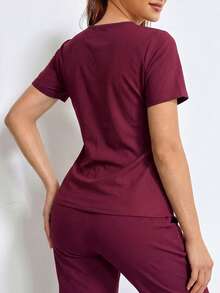 Women's Sweat Enhancing Fitness Top, Short Sleeve T-Shirt, Thermal Fitness Tank Top For Waist Training Spring Sports Fall - Burgundy - View 2