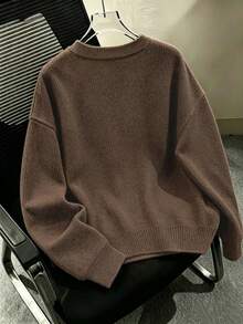 大尺碼女款針織毛衣，趣味可愛糖果小丑印花，圓領長袖，適合秋冬穿著 - 棕色 - 查看 2