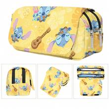 Lilo & Stitch High-Value Embroidered Cartoon Pencil Case, Cute Minimalist Pattern, Creative Double-Layer Structure, Thick Canvas Material Resistant To Deformation. Smooth Metal Zipper, Compartmentalized Storage For Stationery. Suitable For Self-Study, Class, Office Use, Interesting Detail Design, Also Can Store Small Cosmetics, Ideal For Daily Carry Storage. - Multicolor - View 7