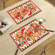 1/4/6pcs Christmas Series 3 Cute Gingerbread Men Side-By-Side Pattern Printed Placemats, Heat-Resistant Table Mat For Home Kitchen/Table Protection, Kitchen Dining Table Party Scene Decoration - Multicolor - View 8