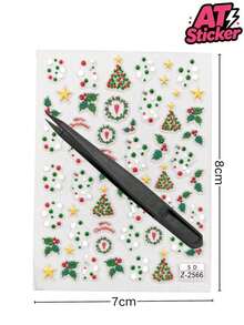 1pc Christmas Wreath Decorative Sticker, Transparent Background PET Waterproof Sticker, Christmas Tree Holly Leaf Wreath Five-Pointed Star Merry Christmas Pattern Sticker, Holiday Atmosphere Decoration Sticker, Self-Adhesive Removable No Residue, DIY Decoration Material, Suitable For Phone Case, Earphone Case, Glass Cup, Water Cup, Gift Box Packaging, Home Decor Surface Holiday Decoration - one-size - View 6