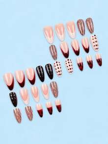 30pcs Short Almond French Ombre Gradient 3D Wave Press-On False Nails ...