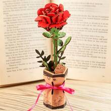 DIY Wooden Rose 3D Puzzle Model, Handmade Floral Craft Kit, Decorative Rose Ornament, Creative Handmade Home Decor Gift - Multicolor - View 3