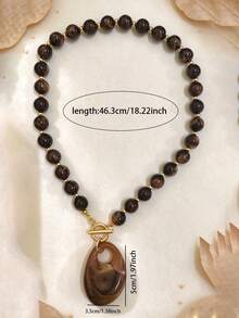 1/2pcs Vintage Chunky Bead Necklace For Women, T-Bar Pendant Necklace, Retro Personalized Neck Accessory, Suitable For Daily And Party Wear - Multicolor - View 8
