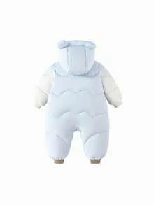 Balabala Bộ jumpsuit lông vũ cho trẻ sơ sinh mềm ấm mùa đông - Tông màu cà phê xanh - Xem 5
