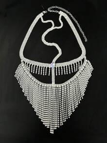 Nightclub Party Performance Tassel Mask, European And American Fashion Sexy Rhinestone Hair Accessory Headpiece - Silver - View 2