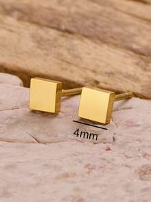 1 Pair Mini Square Stud Earrings, Stainless Steel Geometric Small Ear Studs, Minimalist Daily Jewelry For Women Men - GED821 - View 3