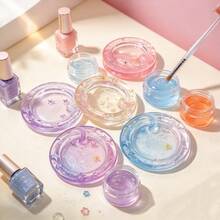 1pc Round Star & Moon Nail Art Color Palette Mini Nail Art Rhinestone & Pearl Storage Tray Multi-Functional Nail Gel Color Palette Cute Graffiti Watercolor Box - Multicolor - View 1