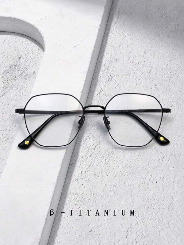 Ultra Light Pure Titanium Fashion Glasses Frame For Men And Women Classic Vintage Titanium Alloy Polygon Frame Computer Blue Light Blocking Eyeglasses