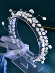 1PC Elegant Pearl Bridal Hairband Fashion Rhinestone Handmade Women's Headband Suitable For Wedding Holiday Party Hair Accessories - White - View 4