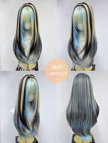 MONEET SECRET 1PC Halloween Series 24 Inch Highlights Wigs Synthetic Machine Woven Long Straight Wig With Bangs Layered Wigs Natural-Looking Finish, Comfortable Fit, For Party, Cosplay, Dating, Christmas Halloween - Multicolor - View 4