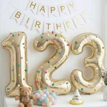1 Set 40 Inch Large Light Gold Number Foil Balloons With Colorful Plush Balls, Platinum Number Birthday Balloons, Suitable For Birthday Party Decoration, Shower, Gathering (Self-Adhesive Plush Balls, Random Color) - View 7