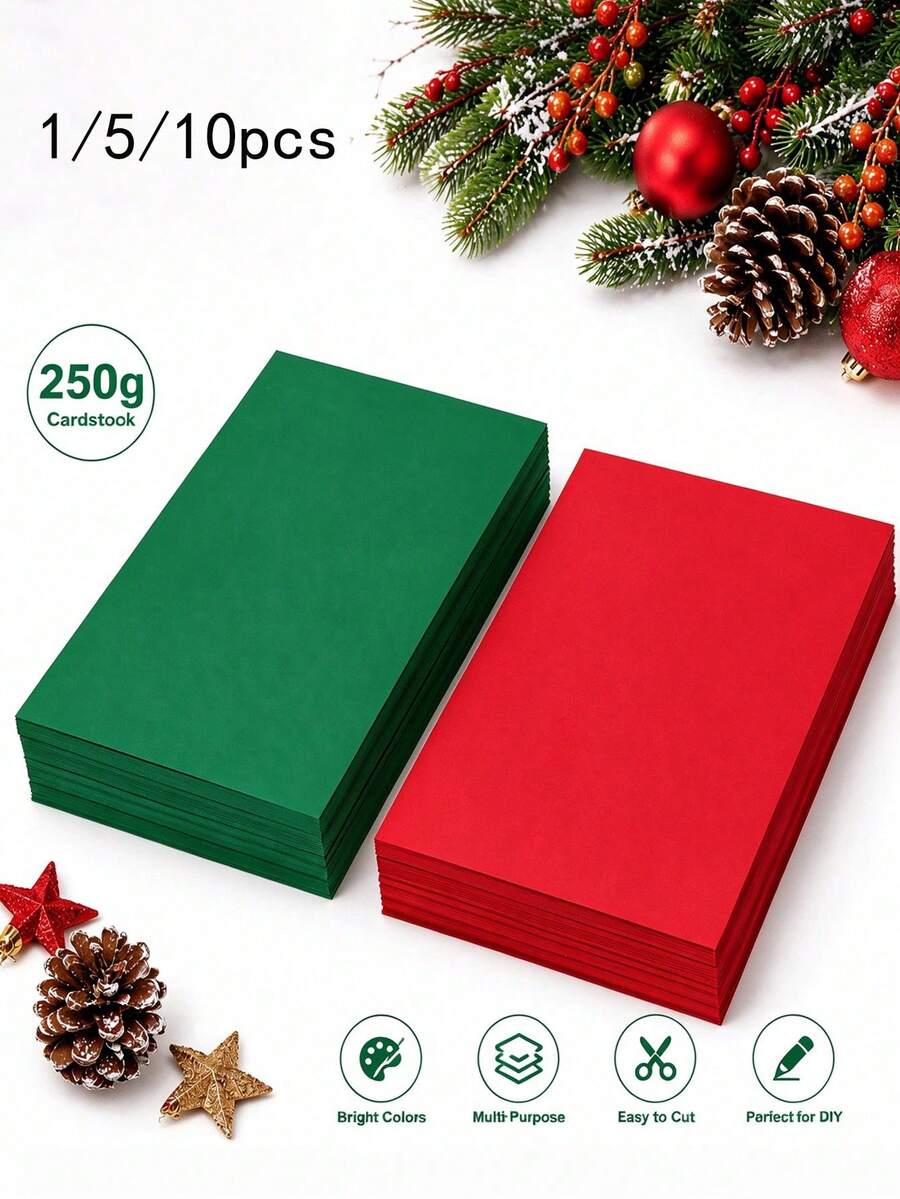 1/5/10 Sheets Blank Colored Cardstock, Christmas Red/Green Cardstock, Blank Greeting Card Base Paper, Craft Paper For Making Thank You Cards, Handmade Cardstock, Thick Paper For Trading Cards, Handmade Invitation Paper - Multicolor - View 1