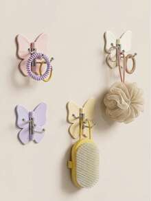 6Pcs Butterfly Wall Hooks, No Drill Self Adhesive Hooks, Decorative Heavy Duty Sticky Hanging Hooks For Bathroom Door Closet Home Organizer, Invisible Waterproof Wall Mount Hanging Holder Random Colors 2/4/6PCS - View 3
