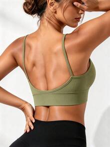 Women Seamless Striped Camisole Racerback Wireless Bras, Sexy & Comfortable Padded Underwear, All Day Comfort - Green - View 2