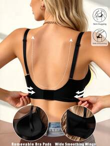 2pcs Women's Deep V Bras,Push-Up Suitable For Various Daily Wear,U-Back, Seamless Wireless Removable Pads & Adjustable Straps - Multicolor - View 3