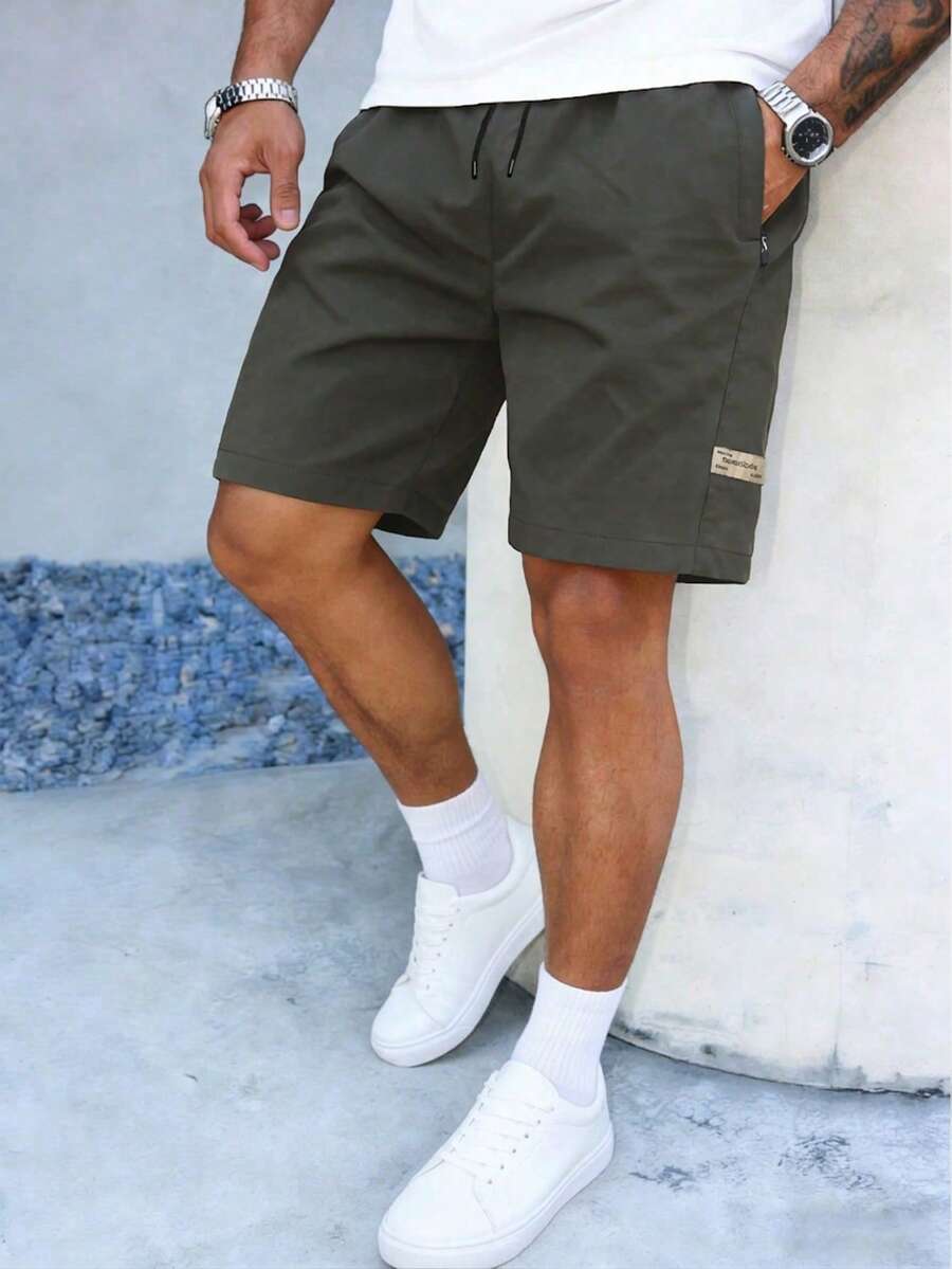 Men's Summer Lightweight Quick-Dry Shorts, Solid Color Zipper Pockets Casual Sports Beach Pants, Skin-Friendly & Comfortable - Brown - View 1