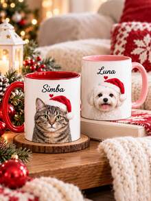 Customized Santa Hat Christmas Ceramic Mug, Personalized Pet Photo Mug, Humorous Dog Mom Gift, Dog Lover Christmas Mug - Multicolor - View 4