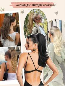 20inch Drawstring Ponytail Extensions Clip In Ponytail High Layered Wavy Pony Tail Light Brown Hair Extensions Synthetic Clip In Hairpiece For Women, Halloween - Light Brown - View 8