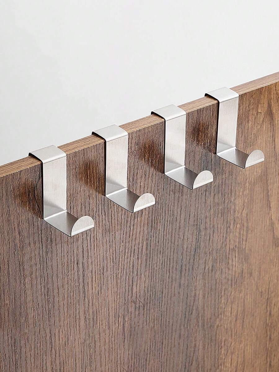 2pcs Stainless Steel Z-Shaped Hooks, Dual-Use No-Drill Cabinet Door Hooks, Damage-Free Hanging Rack For Kitchen, Bathroom, Bedroom Door - View 1