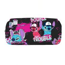 Lilo & Stitch Large Capacity Double Layer Zipper Design Durable Canvas Pencil Case Cartoon Anime Print Student Pencil Pouch Children Stationery Storage Bag Boys Girls School Supplies - Multicolor - View 10