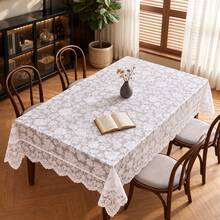 FLYINGCURTAINS White Floral Lace Rectangular Tablecloth, Semi Sheer Hollow Table Cover With Scalloped Edge, Vintage Table Cloth For Christmas Wedding Party Dining Table Decor - White - View 3