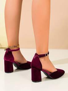 New French Style Burgundy Pointed Toe High Heels, Single Strap Hollow Low Vamp, Fashionable Choice, Versatile - Burgundy - View 4