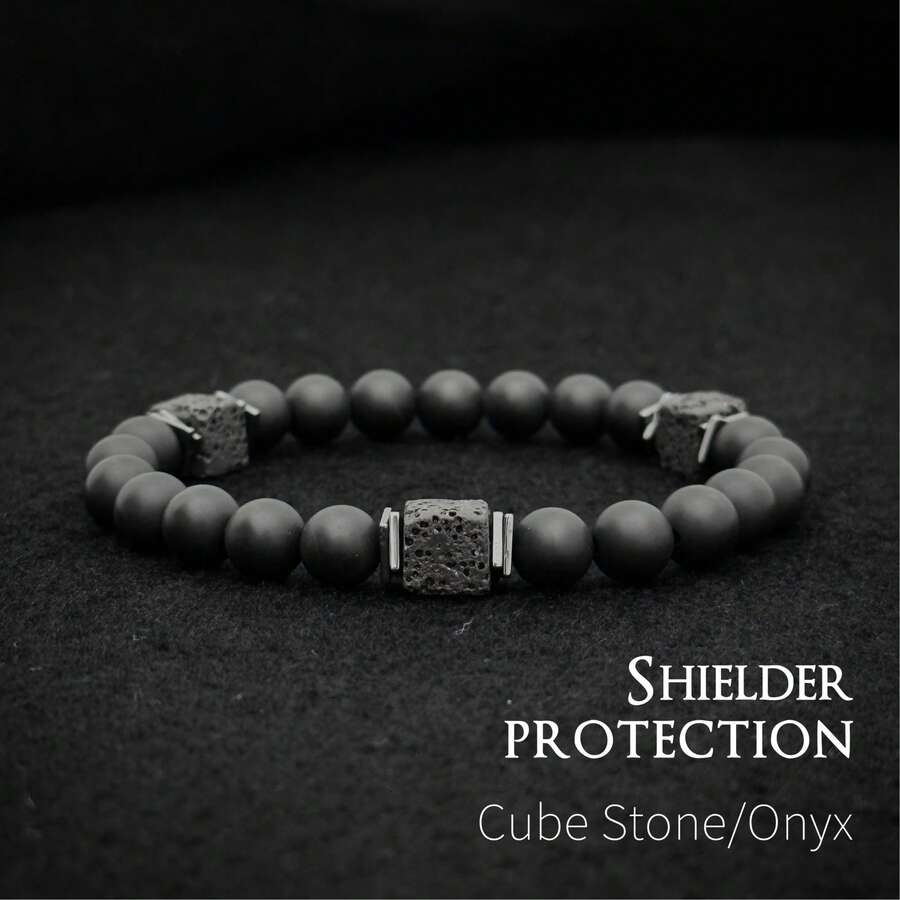 1pc, Balance Bracelet, Matte Black Onyx With Cube Stone Bracelet, Protection Bracelet, Natural Stone Bracelet, Gift For Man - Black - View 1