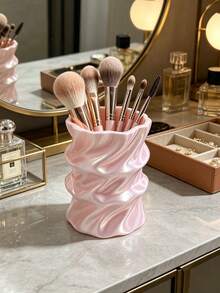 Creative Water Ripple Makeup Organizer, 3D Printed With Fluid Pleated Curved Surface, Pearlescent Color Scheme For Elegant Soft Look, Stores Cosmetics, Exquisite And Durable Desktop Art Decor - Multicolor - View 11