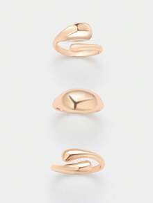 Sorayune 3pcs/Set Women's Personalized Adjustable Street Hip-Hop Style Rings, Suitable For Daily Wear - Yellow Gold - View 1