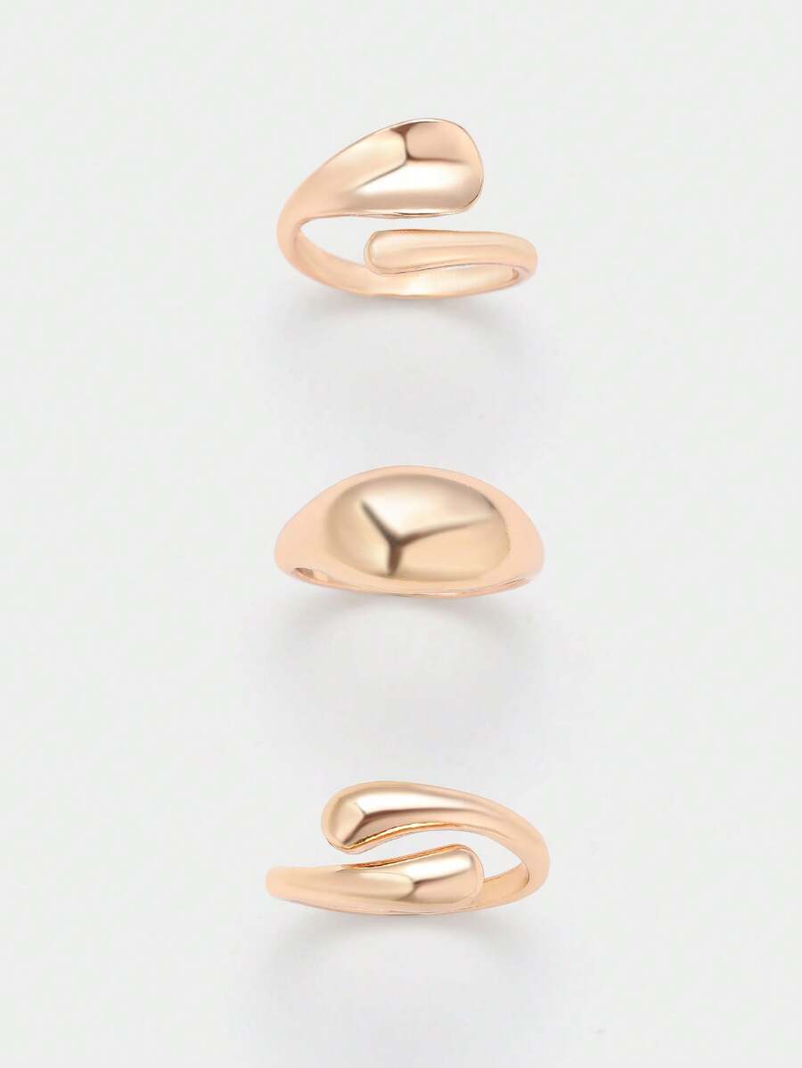 Sorayune 3pcs/Set Women's Personalized Adjustable Street Hip-Hop Style Rings, Suitable For Daily Wear - Yellow Gold - View 1