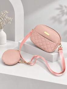 1pc Women's Quilted Diamond Stitch Camera Bag, Detachable Wide Strap Small Round Crossbody Bag, Minimalist Versatile Casual Small Bag - M1950 - View 5