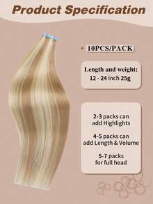 Yilite 18 Inch 10Pcs Bleach Blonde Ash Blonde Highlighted Bleach Blonde P18/613 Tape In Hair Extensions Human Hair Straight Soft Human Hair Tape In Extensions Skin Weft Tape Ins Extensions For Women - S18/613 - View 3