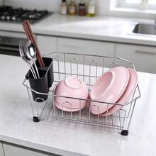 Stainless Steel Single-Tier Dish Drying Rack, Kitchen Dish Storage Rack With 8 Cup Holders, Non-Slip Feet, Dual Use For Countertop And Sink, Fits 12*14 Inch Sink, Space-Saving Dish Drying Rack, Suitable For Halloween, Christmas And Party Tableware Storage - View 5