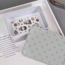 Grey Round Polka Dot Iron Box, Small Card Storage Box, Photo Storage, Paper Slip Storage, Postcard Storage, Document Storage, Student, Fan, Desk Organization, Collectible Storage, Holiday Gift, Birthday Gift, Scrapbook Material Storage, Highly Attractive Storage Box - A - View 3