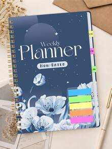 1pc Non-Dated Weekly Planner, Floral Cover Weekly & Monthly Schedule Book With Gold Twin-Wire Binding For Goals, Work & Study, Office Desk Accessories, Bible Study Materials, Christmas Gifts - Rectangle - View 2