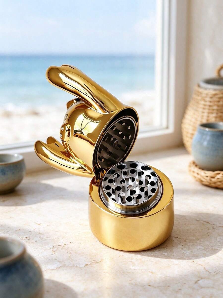 1pc Mirror Electroplated Gold Pig Grinder Tool, Handheld Small Pig Grinder With 4-Layer Metal Disc, Portable Personalized Desktop Tool - View 1