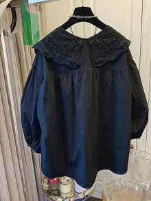 ii Designer Peter Collar Sweet Loose Long Sleeve Versatile Blouse Plus Size Top For Women Black - Black - View 3