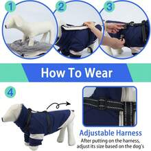 1pc Dog Coat, Soft & Warm Jacket With Sleeves And Back Zipper Design, Cold Weather Pet Clothing, Adjustable With Reflective Strip Dog Snow Suit, Equipped With Leash Attachment Ring, Suitable For Outdoor Pet Jacket, Fits Small To Medium Dogs, Navy Blue - Navy Blue - View 4