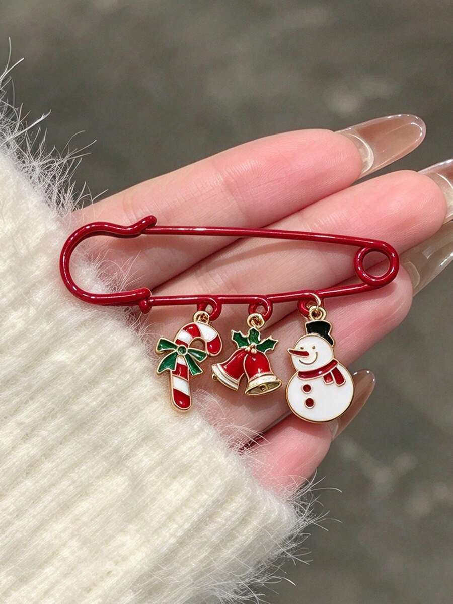 QIHOO 1件裝聖誕雪人鈴鐺糖果胸針，大衣與帽子裝飾配件，節日禮物扣飾，適合日常穿著 - 彩色 - 查看 1
