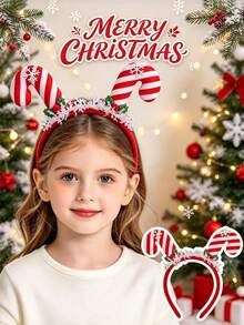 New Christmas Headband Candy Cane Design With Bells And Berries, Children's Christmas Party Gift Headband - Multicolor - View 1
