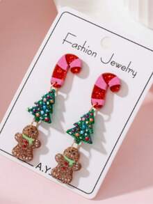 1pc European & American Christmas Series Gingerbread Man Acrylic Fashion Christmas Tree Gift Earrings - Multicolor - View 4