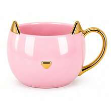 HappyWare 3D Ceramic Cat Mug With Gold Handle 420ml - Pink - View 2