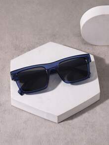 1 PC Men's Simple Square Fashion Glasses Solid Color Frame PC Material Gray Lens Modern Casual Style For Daily Commute Outdoor With Glasses Box - Multicolor - View 13