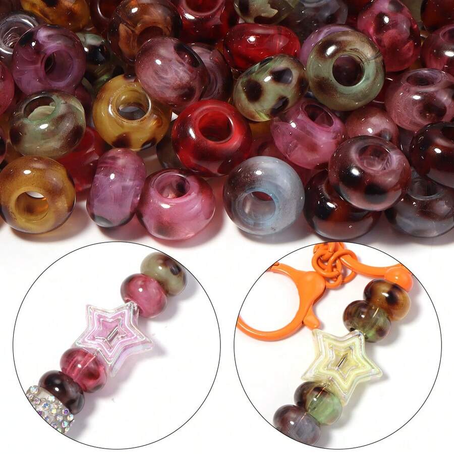 20pcs/Pack 14*8mm Colorful Transparent Leopard Print Large Hole Beads, Fashion Autumn/Winter Acrylic Leopard Beads For DIY Handmade Phone Chain, Keychain, Bag Charm