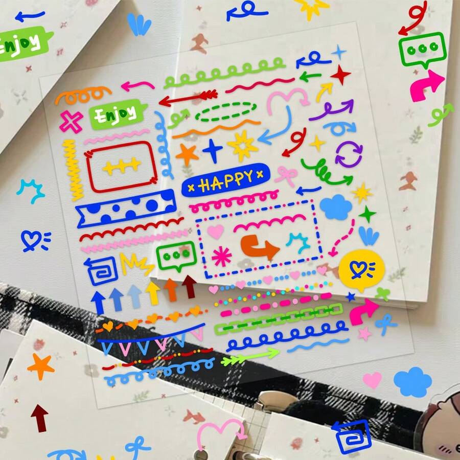 1pc Colorful Line Stickers For Decoration Of Planner, Phone Case, Notebook, Diary, Tablet, Scrapbook, Planner, Suitcase, Guitar, Skateboard, Violin - Multi-colored Lines - View 1